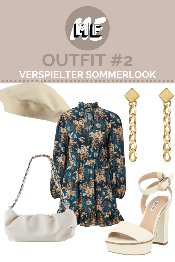Sandaletten kombinieren Collage für Damen Sandalen mit weißen Sandaletten, einer weißen tasche und einem Gürtel sowie goldenen Ohrringen und einem grünen Blusenkleid.